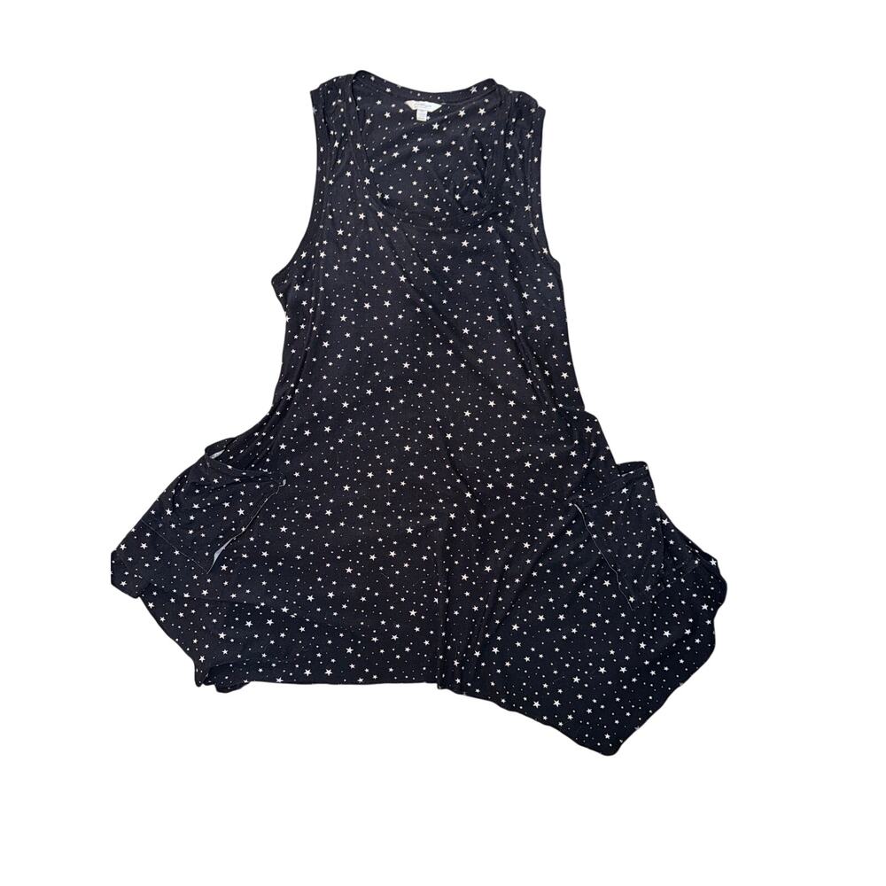 Kathryn black night gown stars pocket handkerchief hem lounge dress plus size 2X